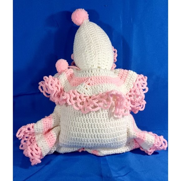 OOAK Vintage 24" Crocheted Knit  Baby Doll Face Drinking Bottle Pillow L… - Picture 7 of 9